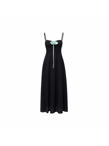 1JINN STUDIO Black Boned Corset Cinched Waist Rose Brooch A Line Women&