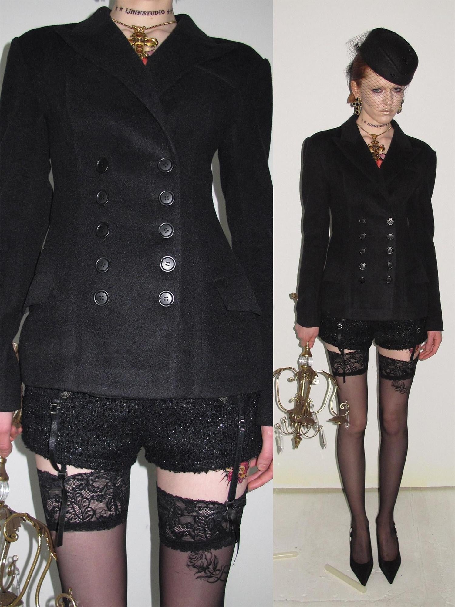 1JINN STUDIO Black Double Breasted Cinched Waist Hourglass Silhouette Women&