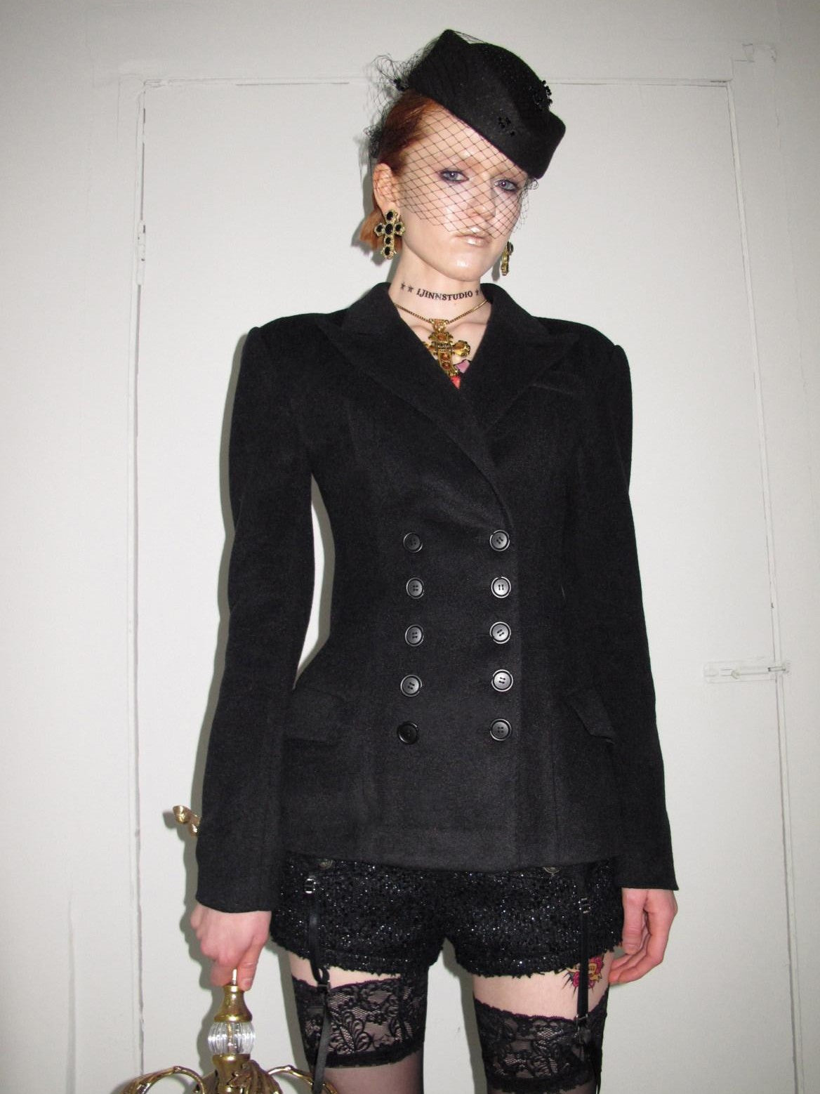 1JINN STUDIO Black Double Breasted Cinched Waist Hourglass Silhouette Women&