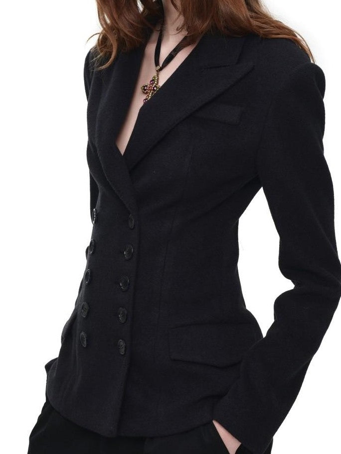 1JINN STUDIO Black Double Breasted Cinched Waist Hourglass Silhouette Women&