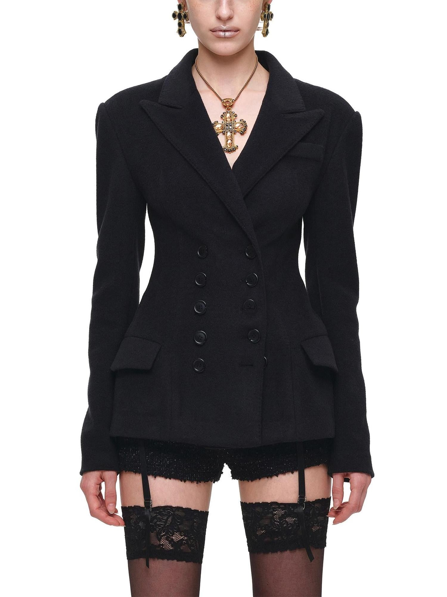 1JINN STUDIO Black Double Breasted Cinched Waist Hourglass Silhouette Women&