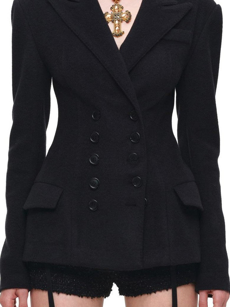 1JINN STUDIO Black Double Breasted Cinched Waist Hourglass Silhouette Women&