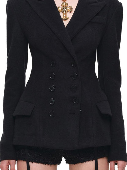 1JINN STUDIO Black Double Breasted Cinched Waist Hourglass Silhouette Women&
