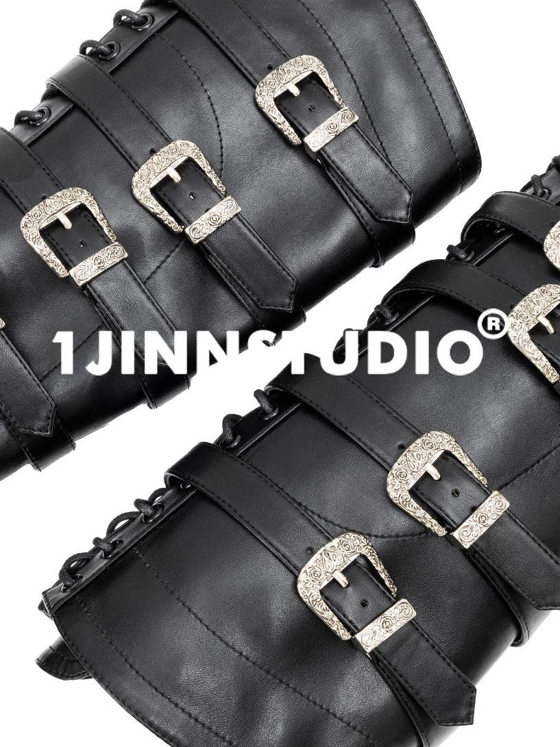 1JINN STUDIO Black Metal Buckle Strap Pointed Stiletto Women&