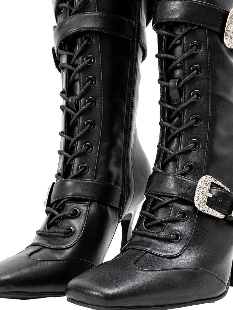 1JINN STUDIO Black Metal Buckle Strap Pointed Stiletto Women&