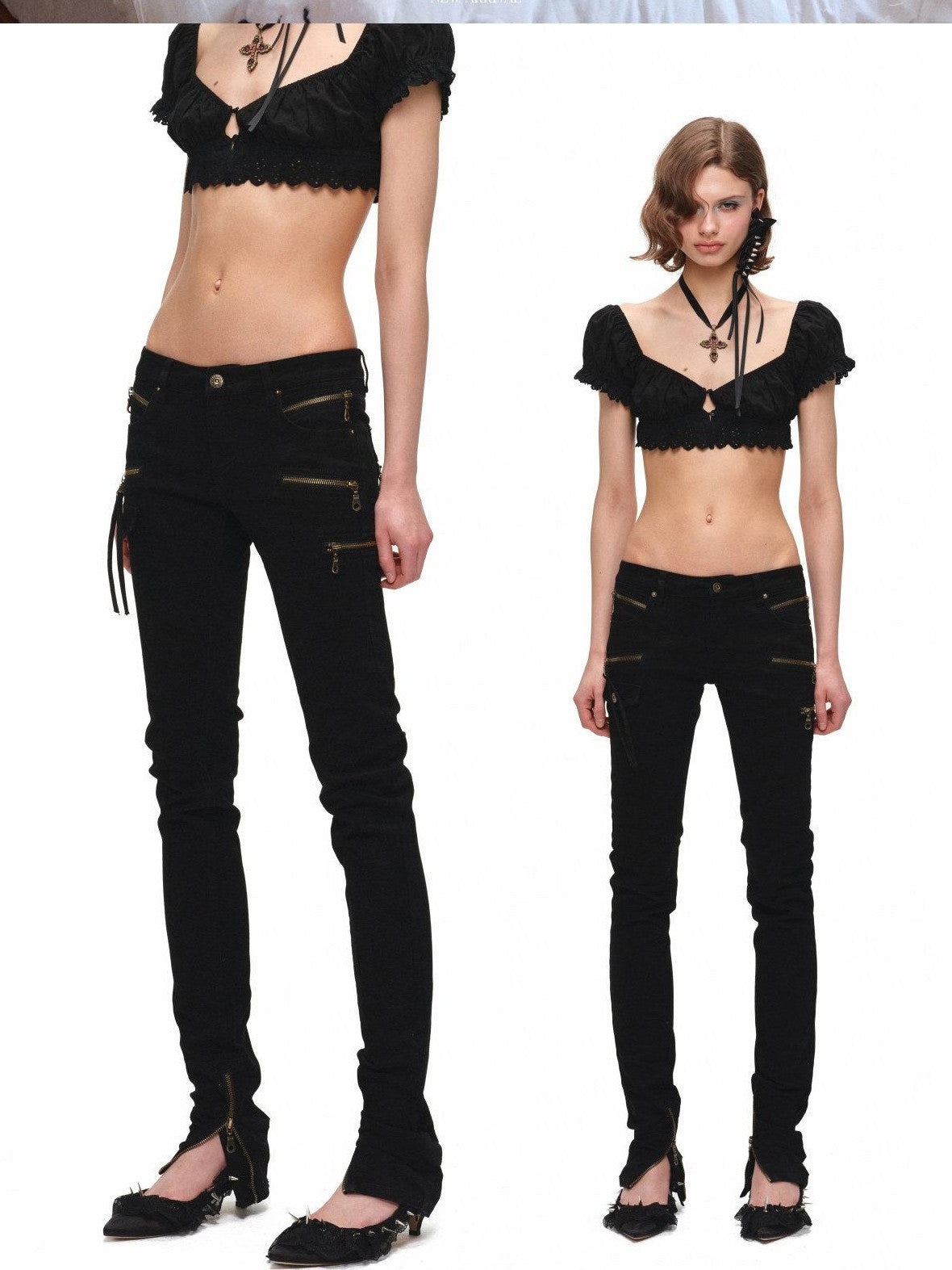 1JINN STUDIO Black Vintage Washed Zipper Low Rise Slimming Women&