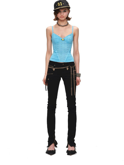1JINN STUDIO Black Vintage Washed Zipper Low Rise Slimming Women&
