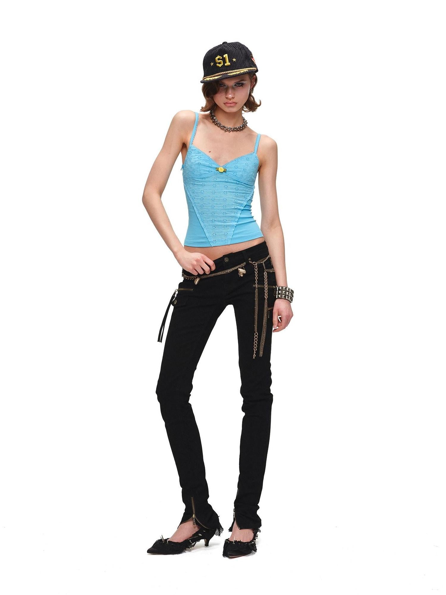 1JINN STUDIO Black Vintage Washed Zipper Low Rise Slimming Women&