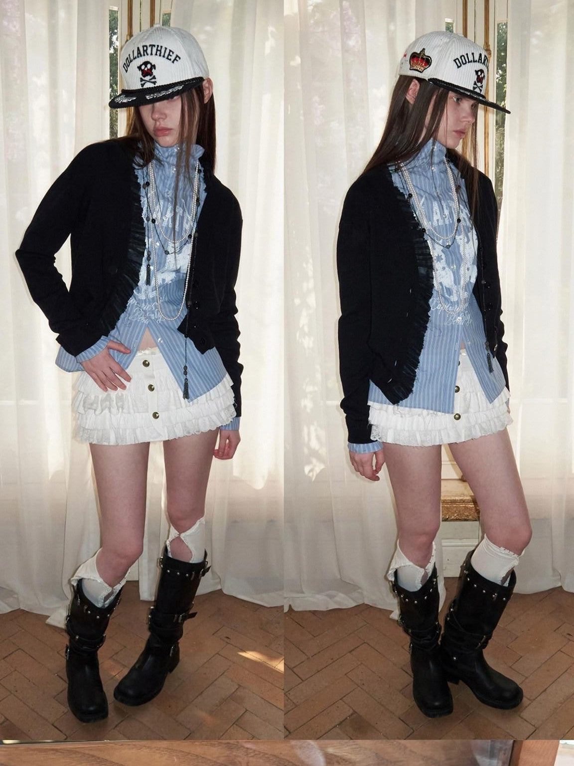 1JINN STUDIO Black White Embroidered Flat Brim Women&