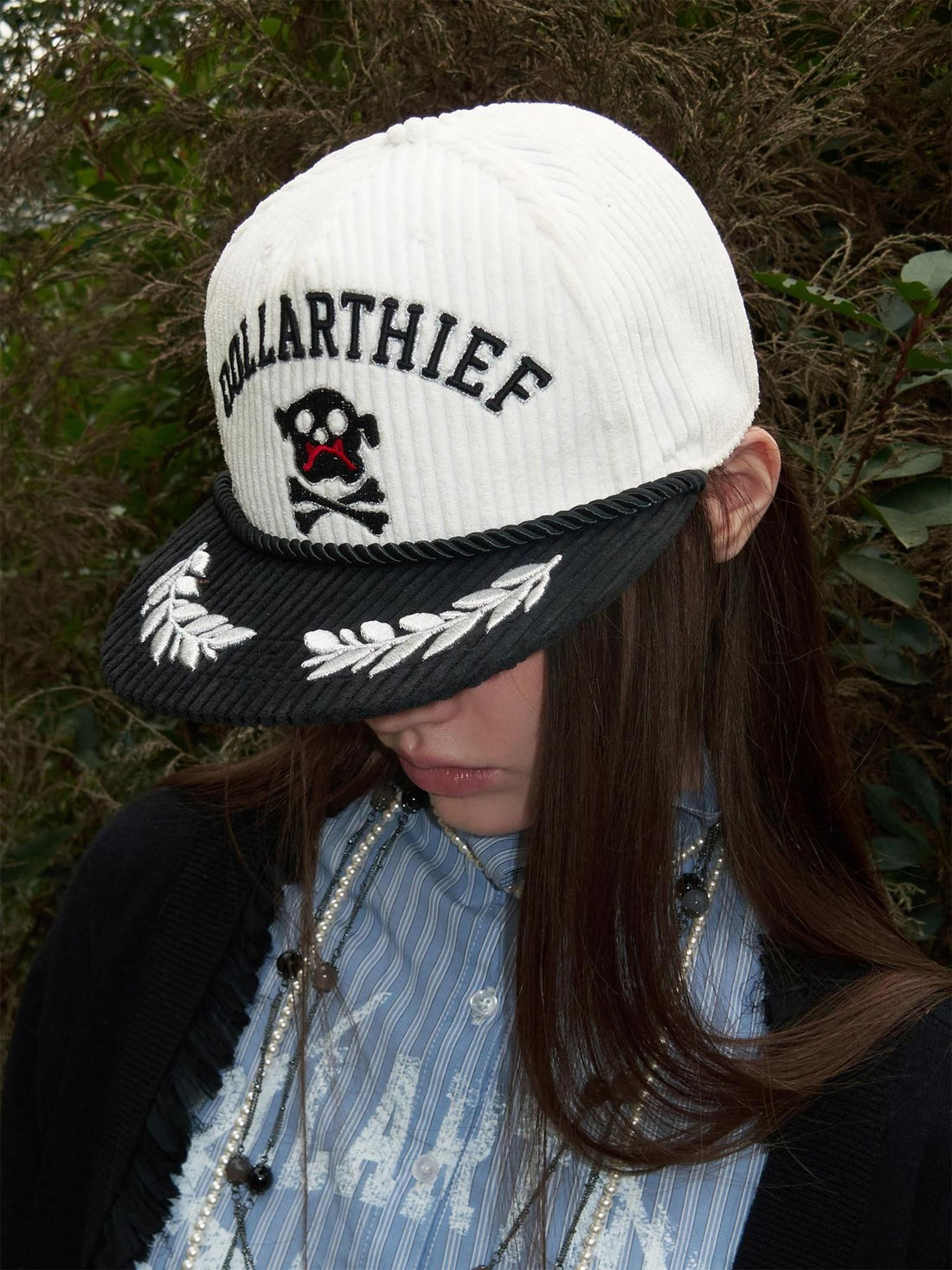 1JINN STUDIO Black White Embroidered Flat Brim Women&
