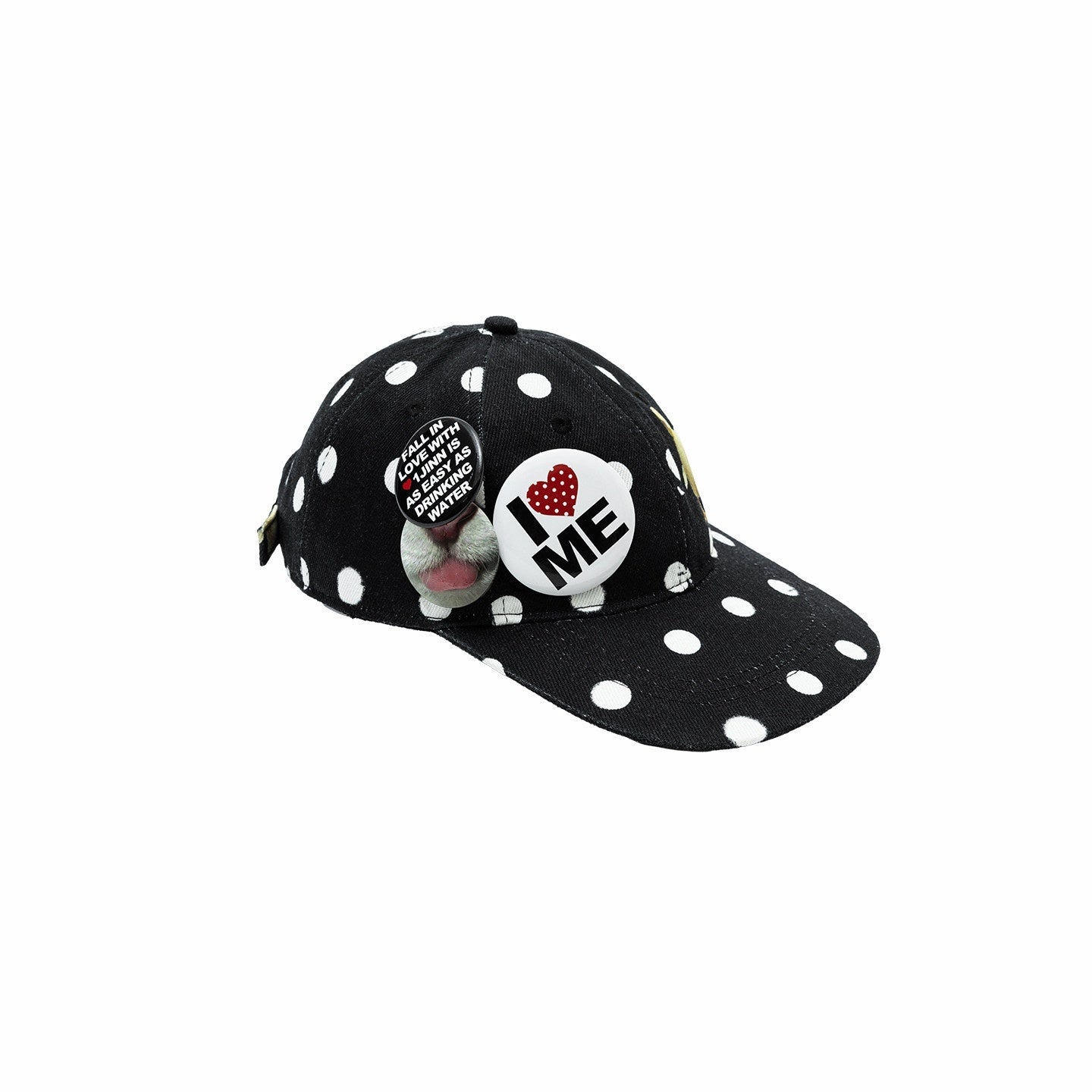 1JINN_STUDIO_Black_White_Polka_Dot_Animal_Print_Badge_Patch_Flat_Brim_Women&