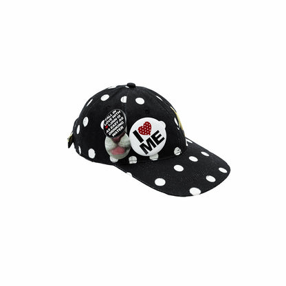 1JINN_STUDIO_Black_White_Polka_Dot_Animal_Print_Badge_Patch_Flat_Brim_Women&