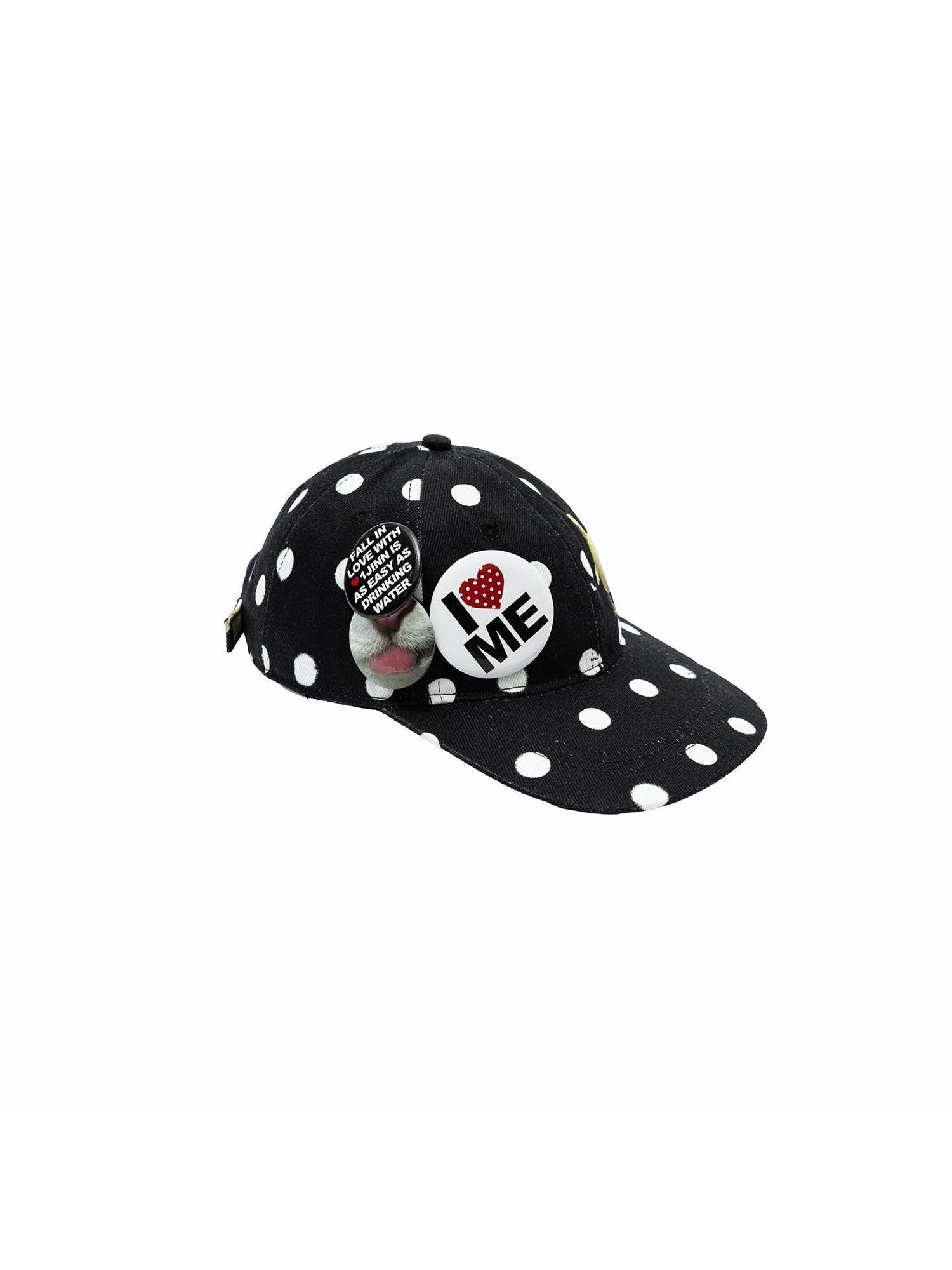 1JINN STUDIO Black White Polka Dot Animal Print Badge Patch Flat Brim Women&