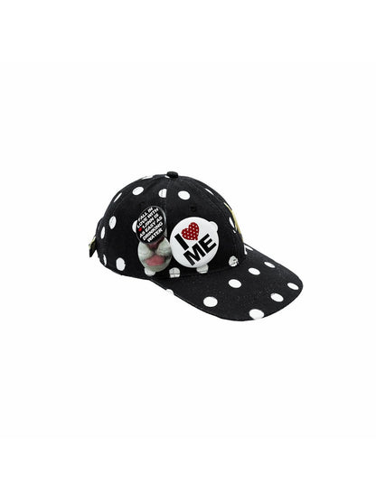 1JINN STUDIO Black White Polka Dot Animal Print Badge Patch Flat Brim Women&