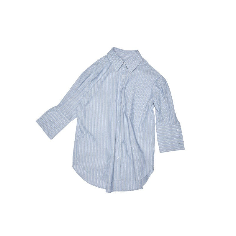 1JINN_STUDIO_Blue_Striped_Drop_Shoulder_Mid_Sleeve_Women&