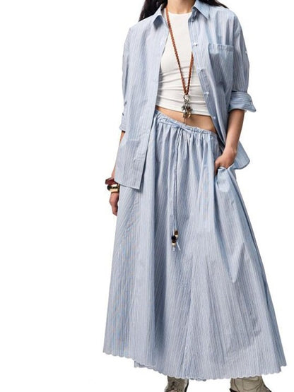 1JINN STUDIO Blue Striped Drop Shoulder Mid Sleeve Women&