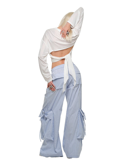 1JINN STUDIO Boxy Large Pocket Striped Jacquard Cargo Women&