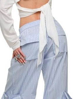 1JINN STUDIO Boxy Large Pocket Striped Jacquard Cargo Women&