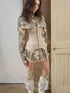 1JINN STUDIO Camel Gray Camo Washed Pleated Frayed Tassel Fitted Women&