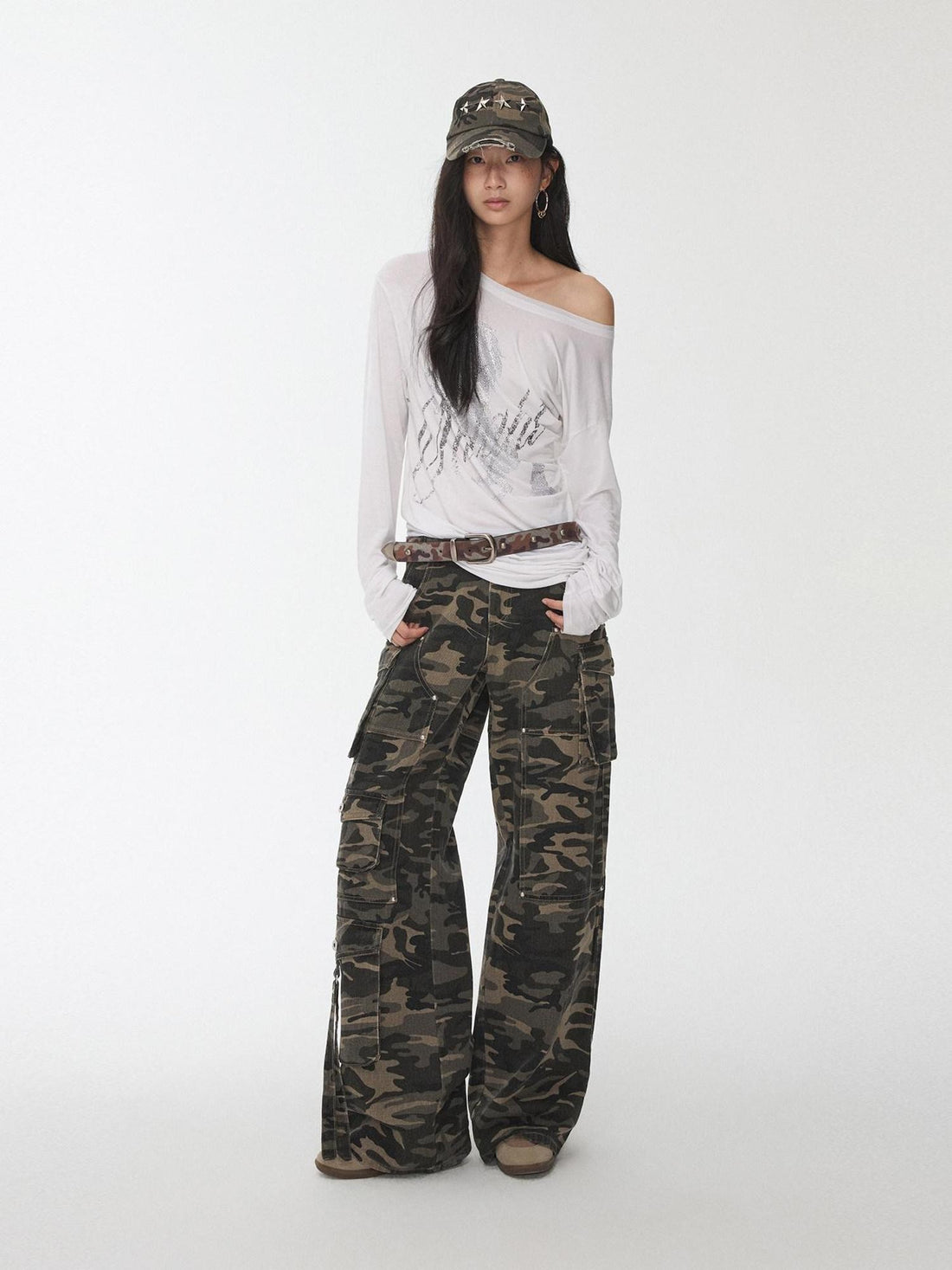 1JINN STUDIO Camo Vintage Washed Utility Multi Pocket Women&
