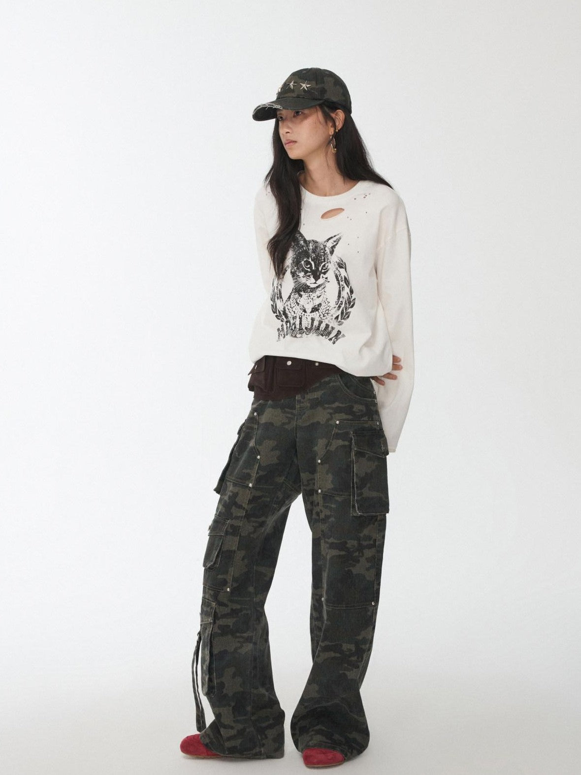 1JINN STUDIO Camo Vintage Washed Utility Multi Pocket Women&
