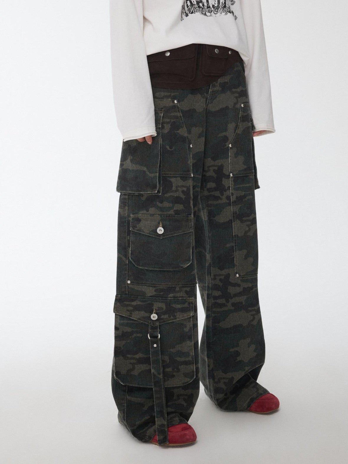 1JINN STUDIO Camo Vintage Washed Utility Multi Pocket Women&