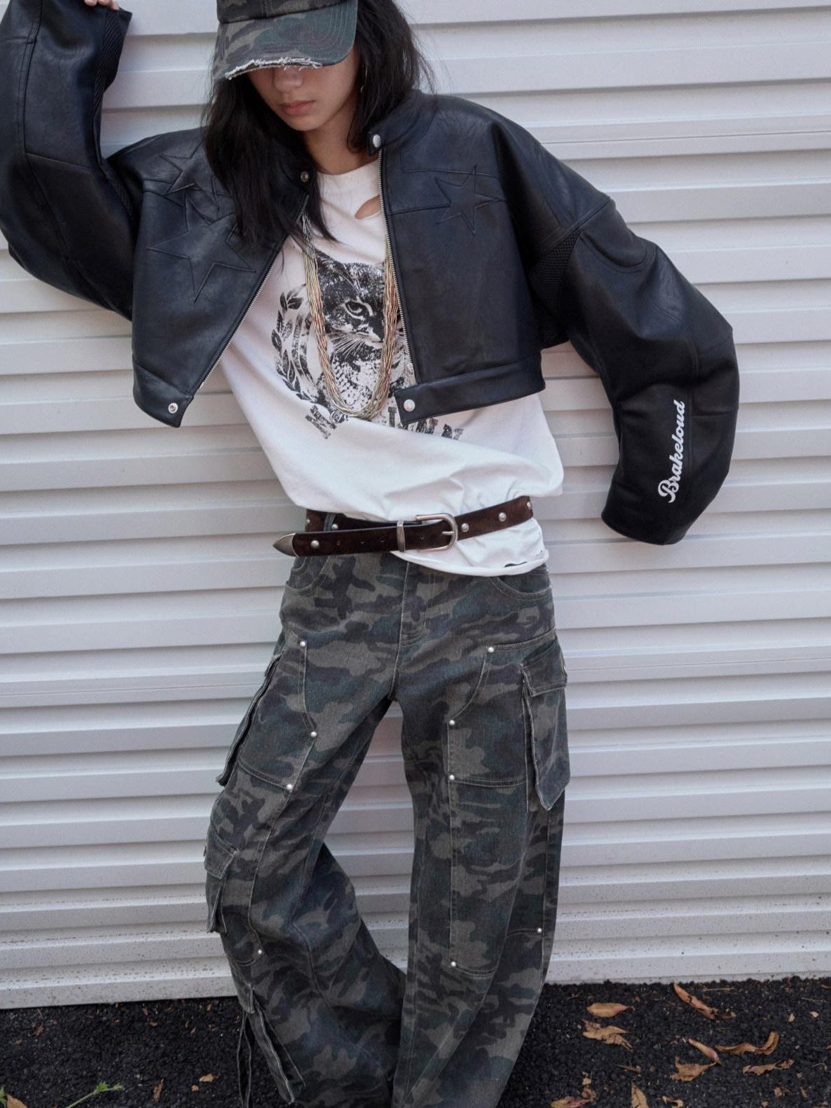 1JINN STUDIO Camo Vintage Washed Utility Multi Pocket Women&