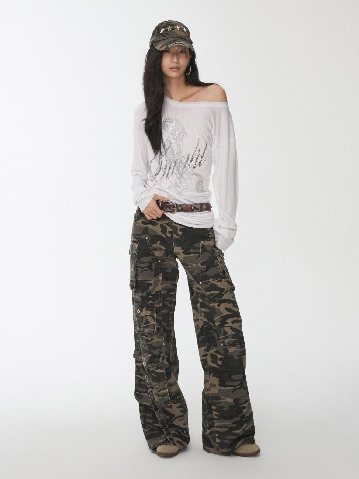 1JINN STUDIO Camo Vintage Washed Utility Multi Pocket Women&