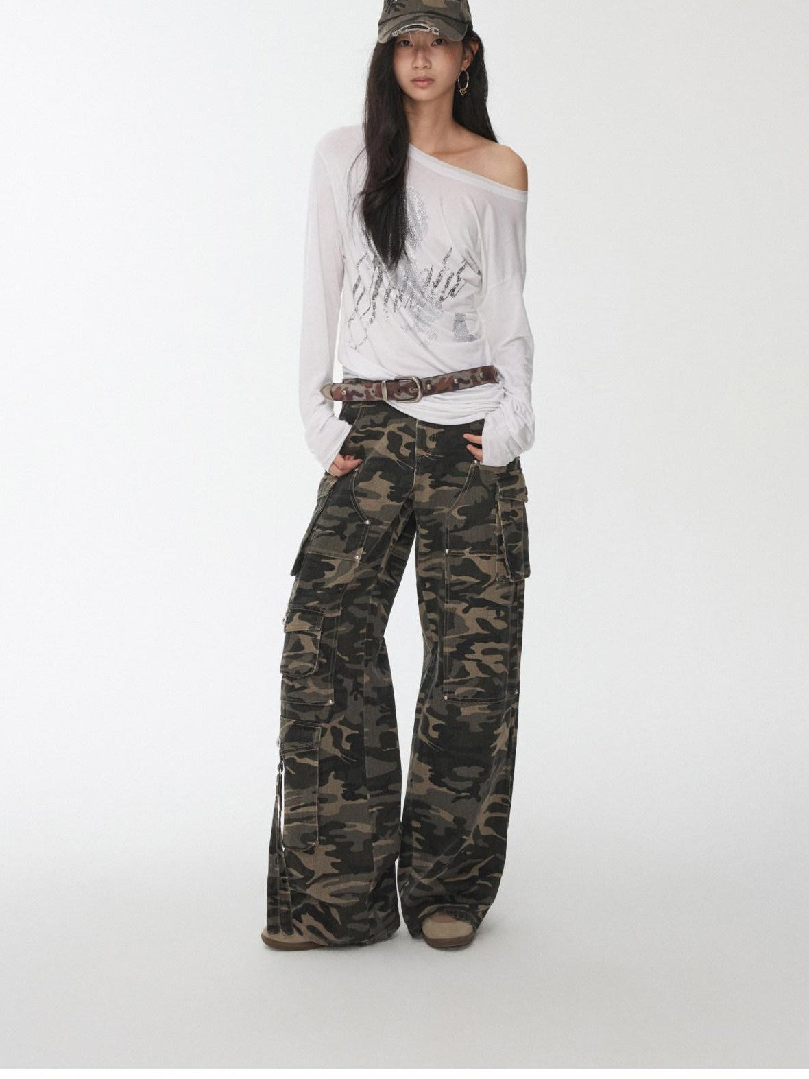 1JINN STUDIO Camo Vintage Washed Utility Multi Pocket Women&