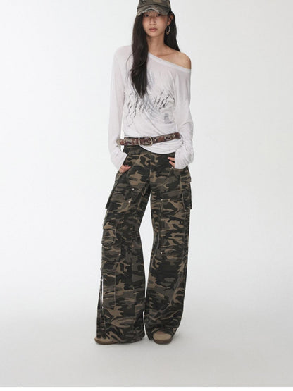 1JINN STUDIO Camo Vintage Washed Utility Multi Pocket Women&
