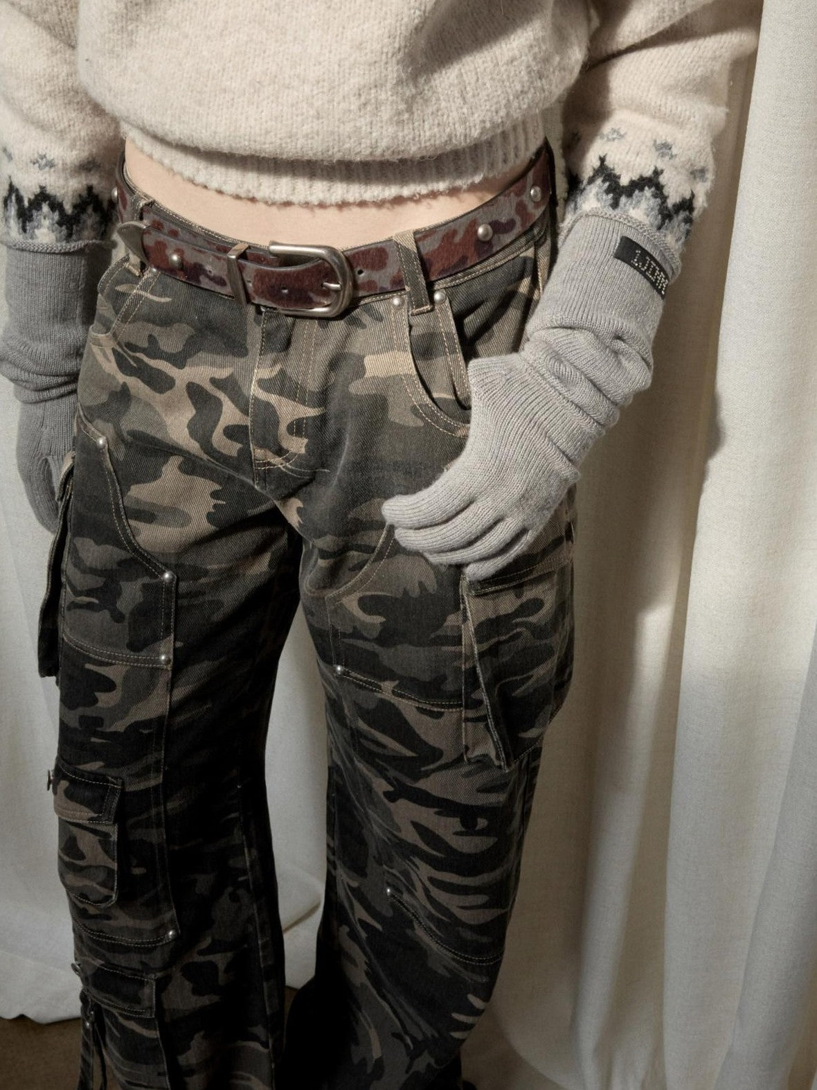 1JINN STUDIO Camo Vintage Washed Utility Multi Pocket Women&