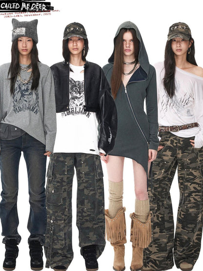 1JINN STUDIO Camo Vintage Washed Utility Multi Pocket Women&