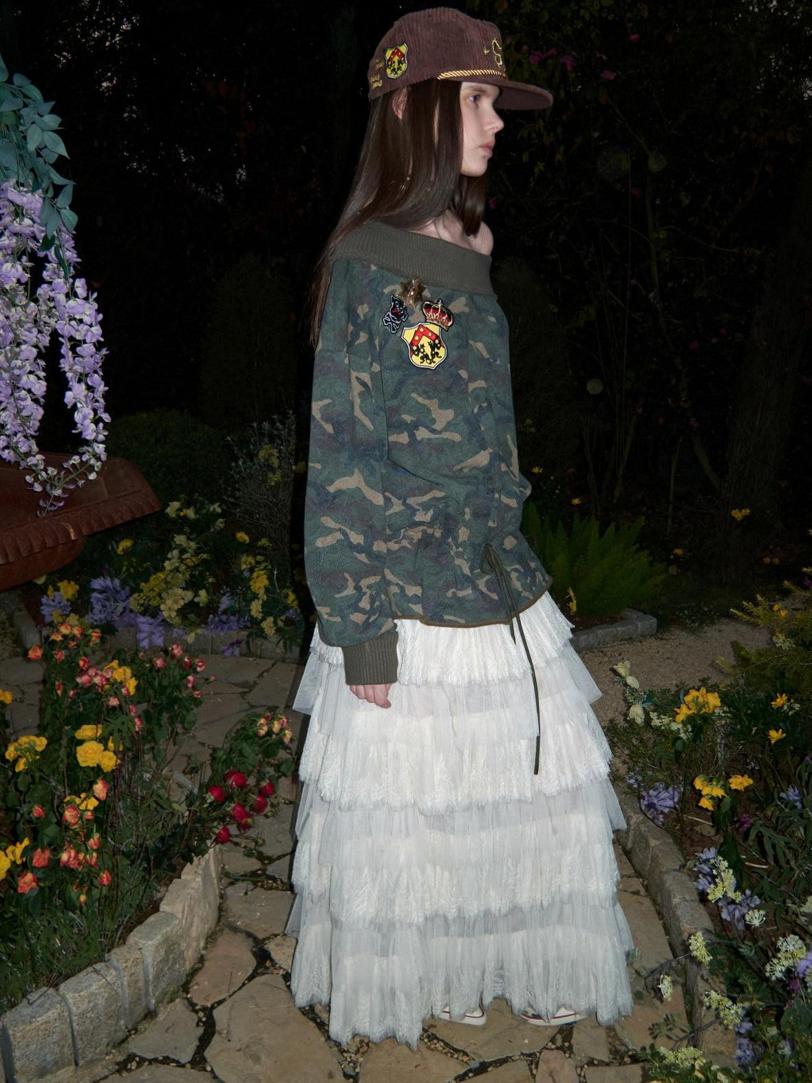 1JINN STUDIO Camouflage Asymmetrical Embroidered Badge Drawstring Women&