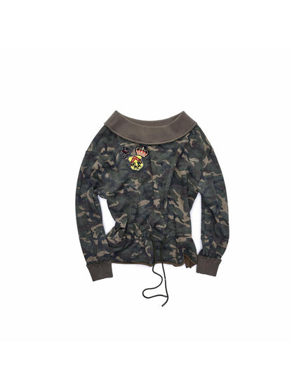 1JINN STUDIO Camouflage Asymmetrical Embroidered Badge Drawstring Women&