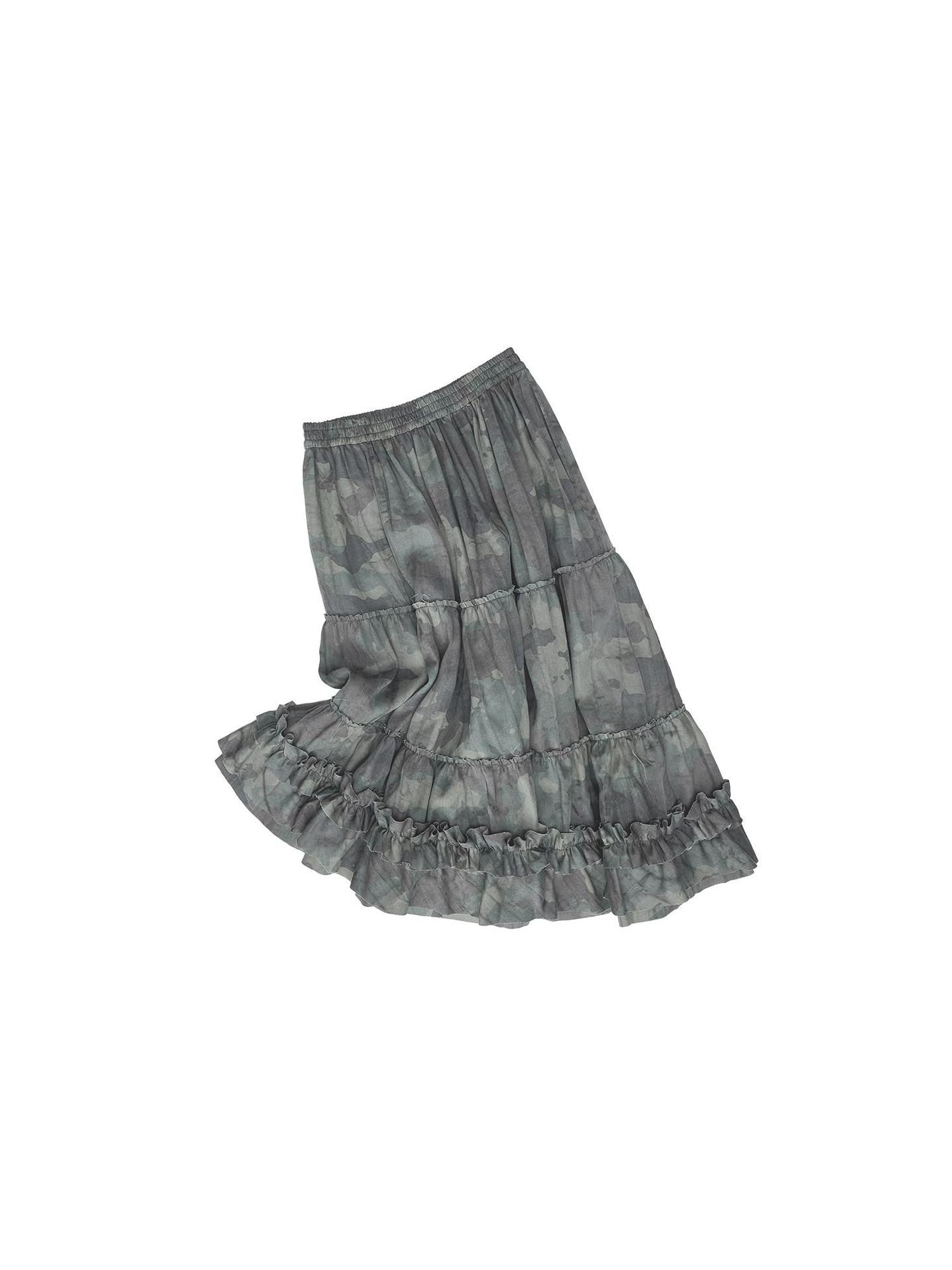 1JINN STUDIO Camouflage Irregular Ruched Raw Hem Women&