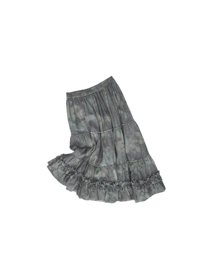 1JINN STUDIO Camouflage Irregular Ruched Raw Hem Women&
