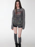 1JINN STUDIO Camouflage Lace Patchwork Rhinestone V-neck Women&
