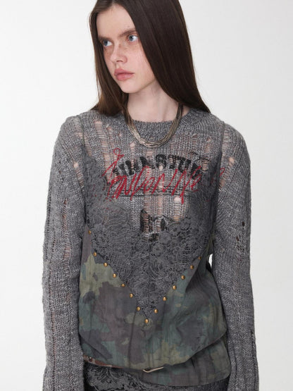 1JINN STUDIO Camouflage Lace Patchwork Rhinestone V-neck Women&