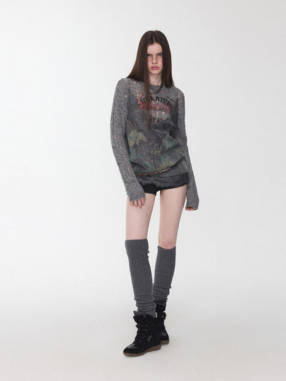 1JINN STUDIO Camouflage Lace Patchwork Rhinestone V-neck Women&