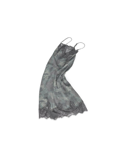1JINN STUDIO Camouflage Print Lace Trim V-neck Spaghetti Strap Women&