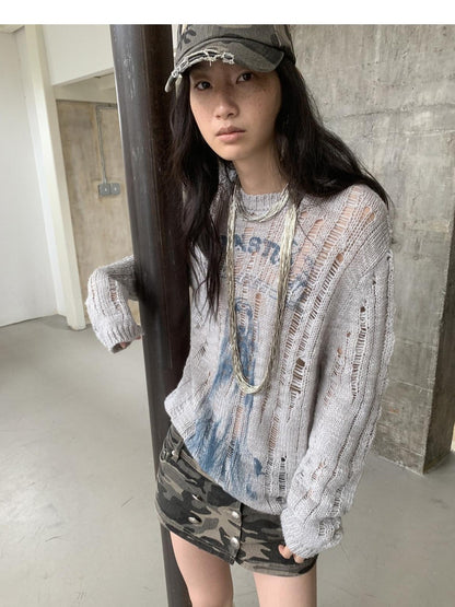 1JINN STUDIO Camouflage Washed Distressed Star Stud Deep Wide Brim Women&
