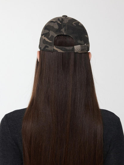 1JINN STUDIO Camouflage Washed Distressed Star Stud Deep Wide Brim Women&