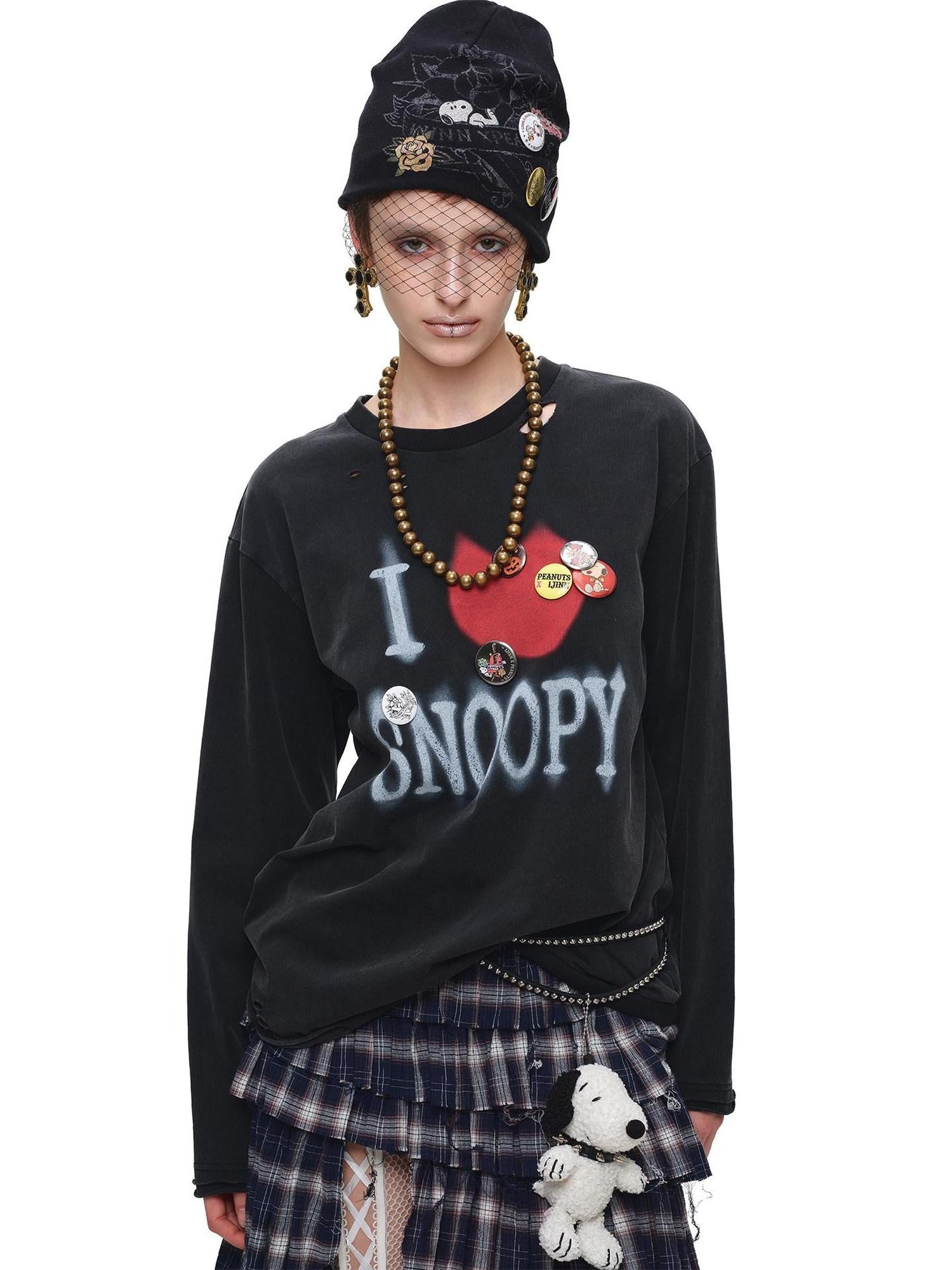 1JINN STUDIO Cartoon American Vintage Print Washed Loose Relaxed Women&