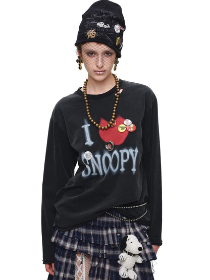 1JINN STUDIO Cartoon American Vintage Print Washed Loose Relaxed Women&