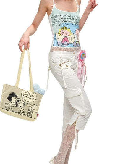 1JINN STUDIO Cartoon Comic Print Spaghetti Strap Fitted Slim Women&