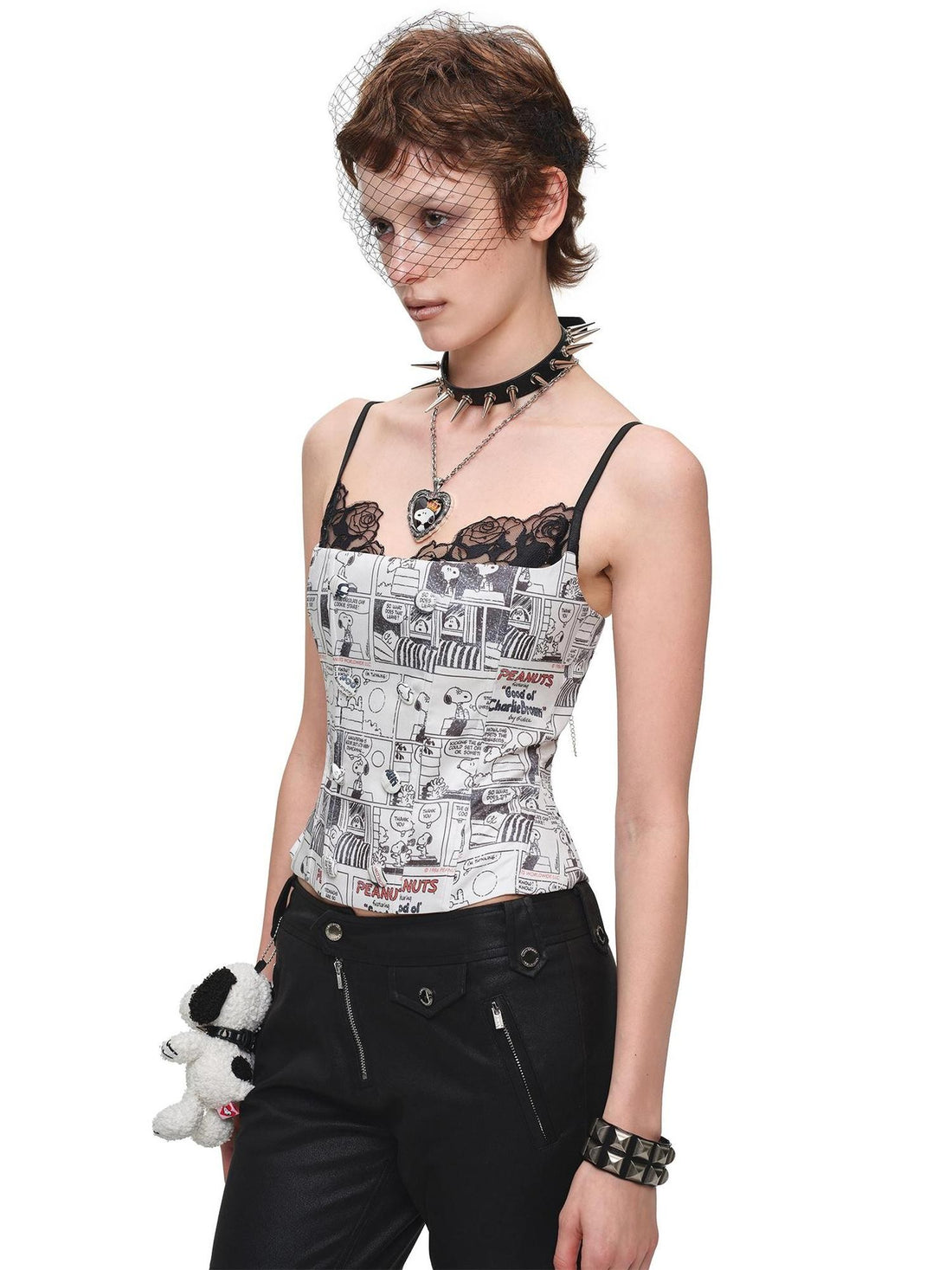 1JINN STUDIO Cartoon Print Lace Fishbone Slim Fit Women&