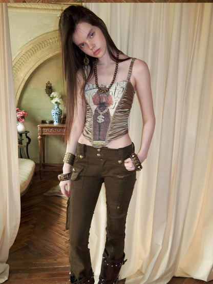 1JINN STUDIO Cat And Dog Print Slim Herringbone Splice Women&