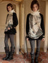 1JINN STUDIO Cat Dog Bone Motif Rhinestone Colorblock Raglan Women&