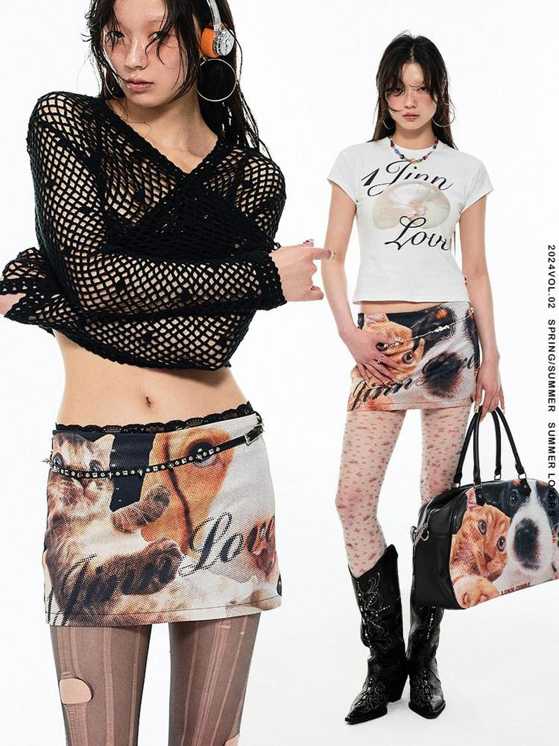 1JINN STUDIO Cat Dog Print Bodycon Low Waist Hip Hugging Women&