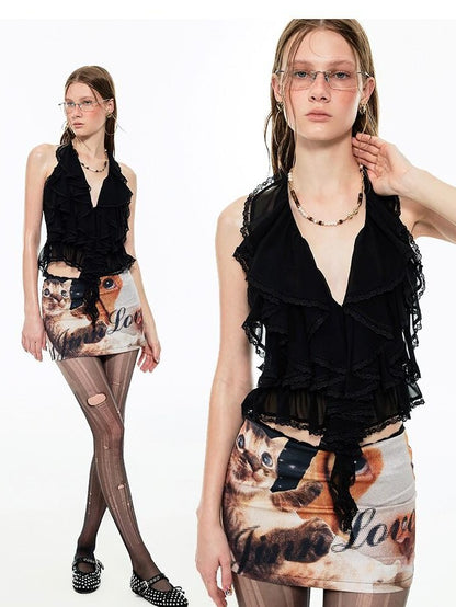1JINN STUDIO Cat Dog Print Bodycon Low Waist Hip Hugging Women&